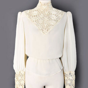 Vintage Sheer Beige Blouse Victorian Style